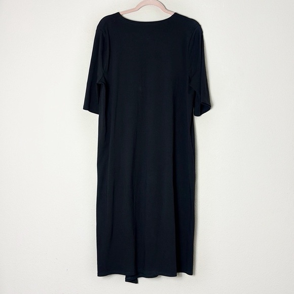 Eileen Fisher Black Midi Stretch Jersey Dress Jewel Neck size large - Picture 2 of 8